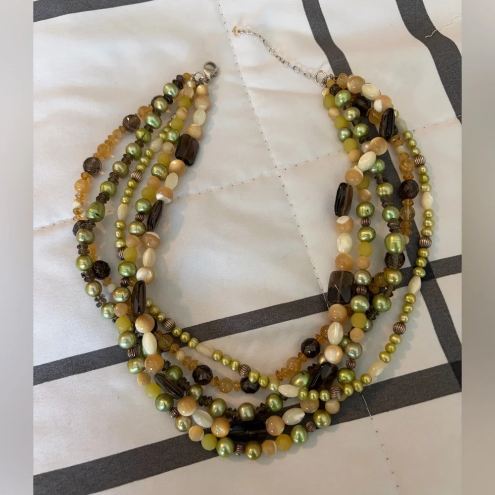 Ross-Simons Multi Stone Necklace in Brown and Green Tones - Picture 3 of 11